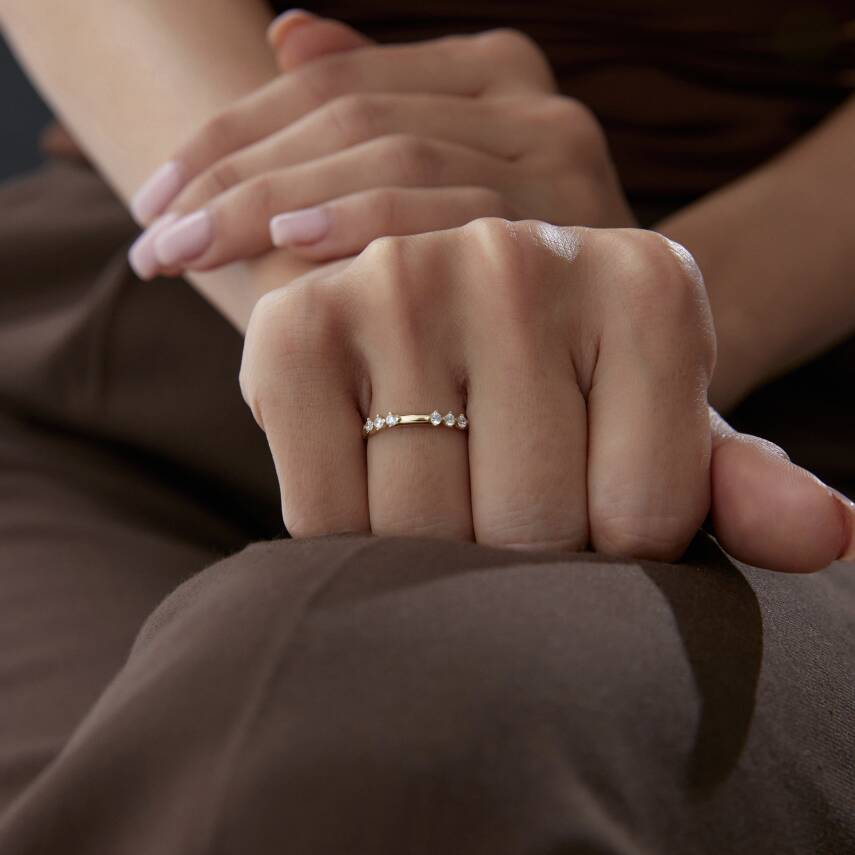 Altın Çok Taşlı Sıralı Minimal Yüzük - 2