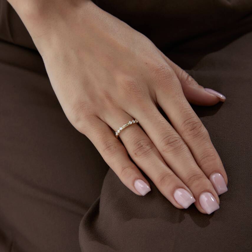 Altın Çok Taşlı Sıralı Minimal Yüzük - 3