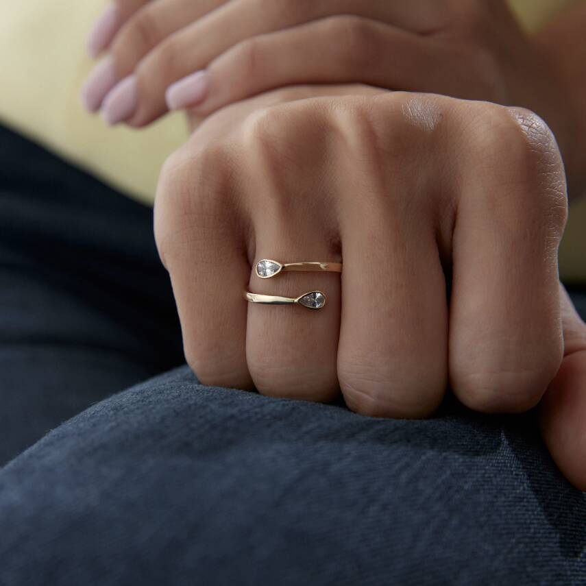 Altın Damla Taşlı Sarmal Yüzük - 2