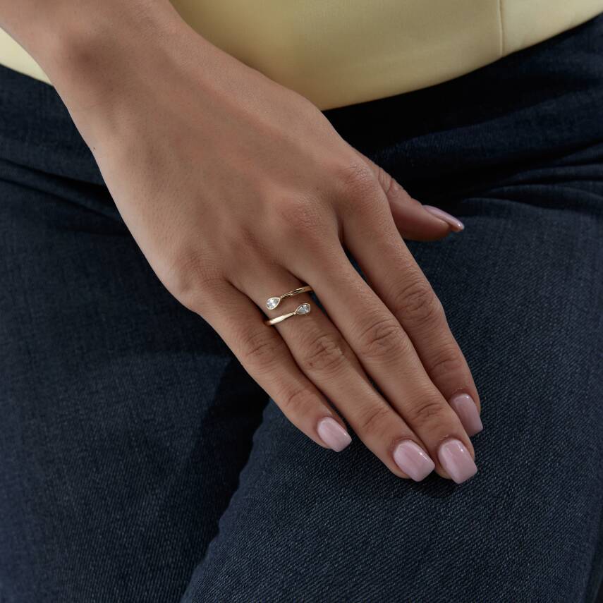 Altın Damla Taşlı Sarmal Yüzük - 3