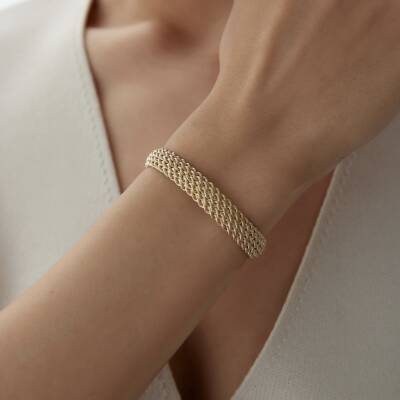 Altın Dört Sıra Halat Örgü Bileklik - 1