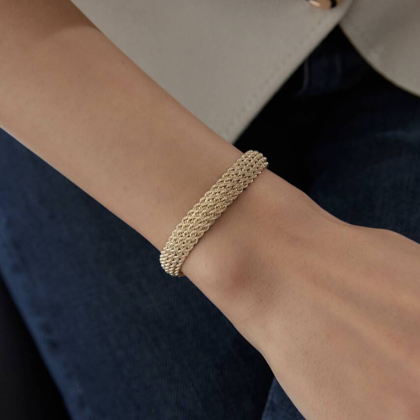 Altın Dört Sıra Halat Örgü Bileklik - 3
