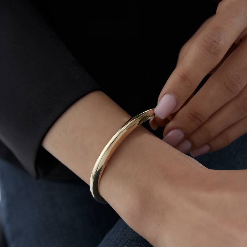 Altın Düz Bombeli Kelepçe - 3