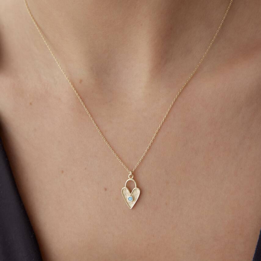 Altın Firuze Taşlı Luna Kalp Kolye - Semih Haşhaş Kuyumculuk (1)