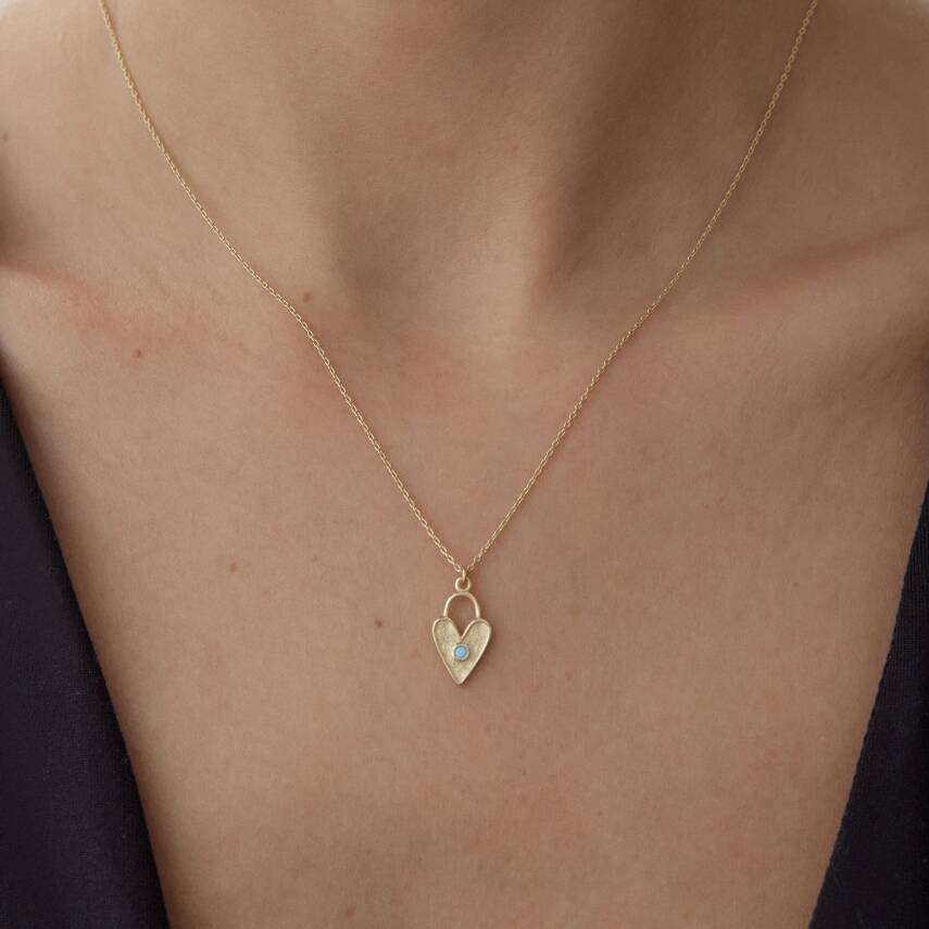 Altın Firuze Taşlı Luna Kalp Kolye - Semih Haşhaş Kuyumculuk