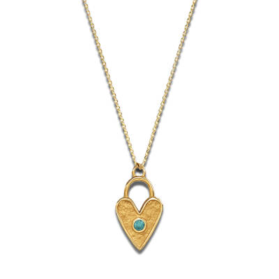 Altın Firuze Taşlı Luna Kalp Kolye 