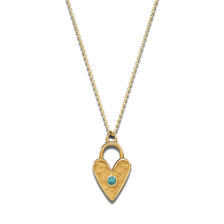 Altın Firuze Taşlı Luna Kalp Kolye - Semih Haşhaş Kuyumculuk