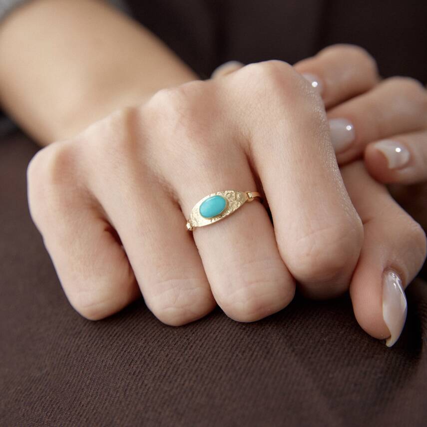 Altın Firuze Taşlı Vintage Göz Yüzük - Semih Haşhaş Kuyumculuk (1)