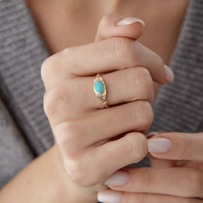 Altın Firuze Taşlı Vintage Göz Yüzük - Semih Haşhaş Kuyumculuk