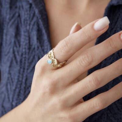 Altın Firuze Taşlı Vintage Yüzük - 2