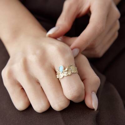 Altın Firuze Taşlı Vintage Yüzük - 3