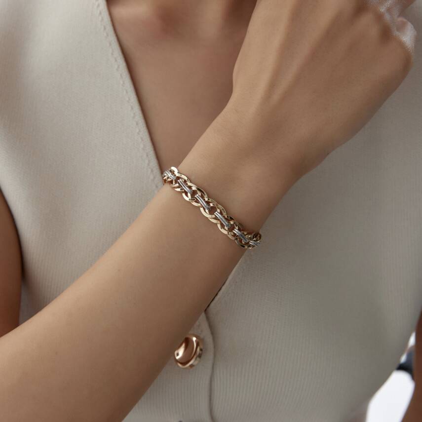 Altın İki Renkli Örme Hallow Bileklik - Semih Haşhaş Kuyumculuk