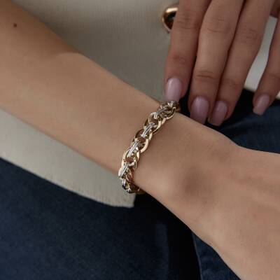 Altın İki Renkli Örme Hallow Bileklik - 2