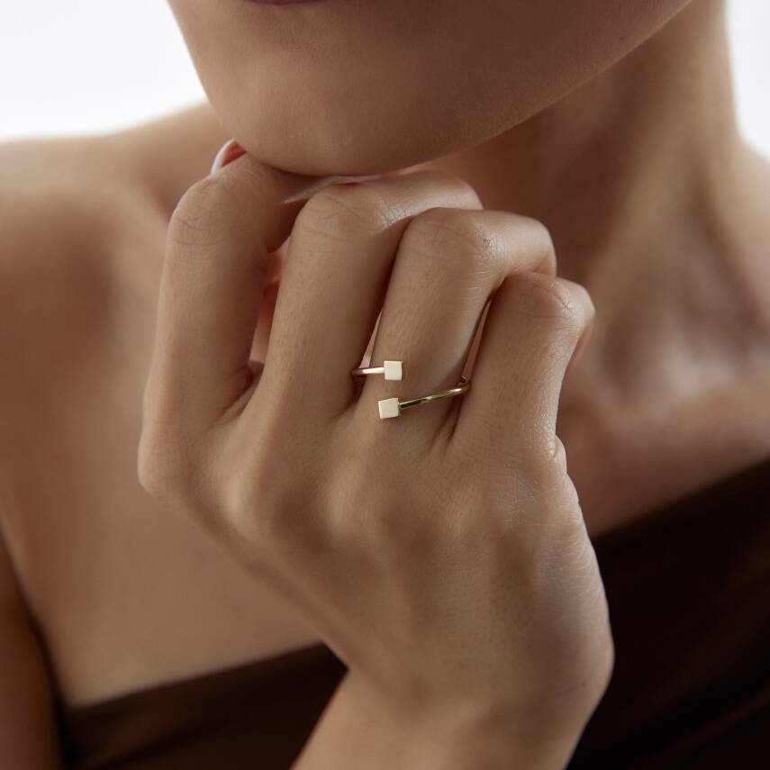 Altın İkili Kare Yüzük - Semih Haşhaş Kuyumculuk