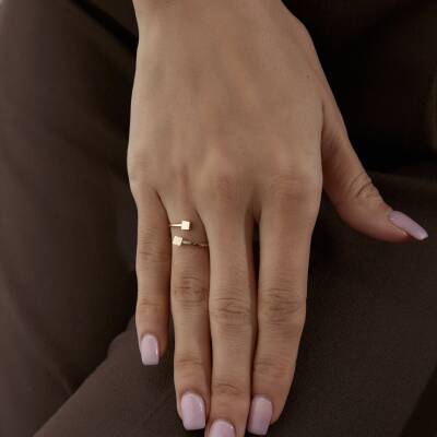 Altın İkili Kare Yüzük - 3