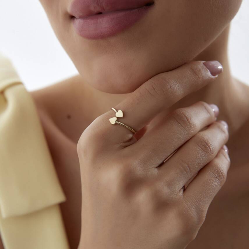 Altın İkili Mini Kalp Yüzük - Semih Haşhaş Kuyumculuk