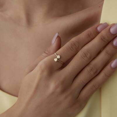 Altın İkili Mini Kalp Yüzük - 2