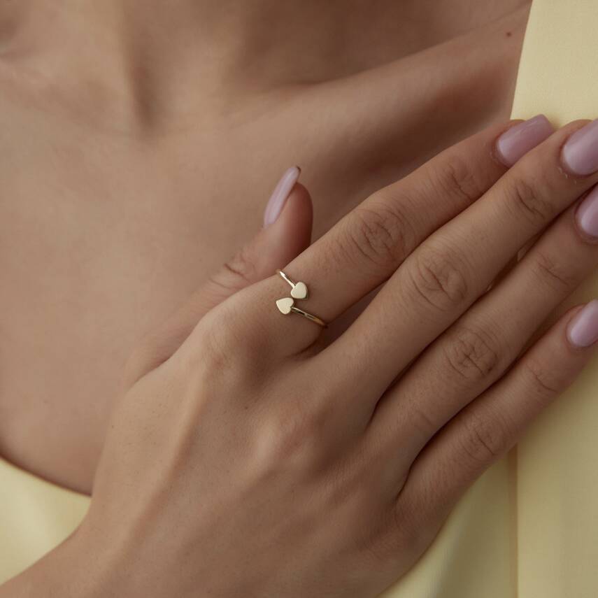 Altın İkili Mini Kalp Yüzük - Semih Haşhaş Kuyumculuk (1)