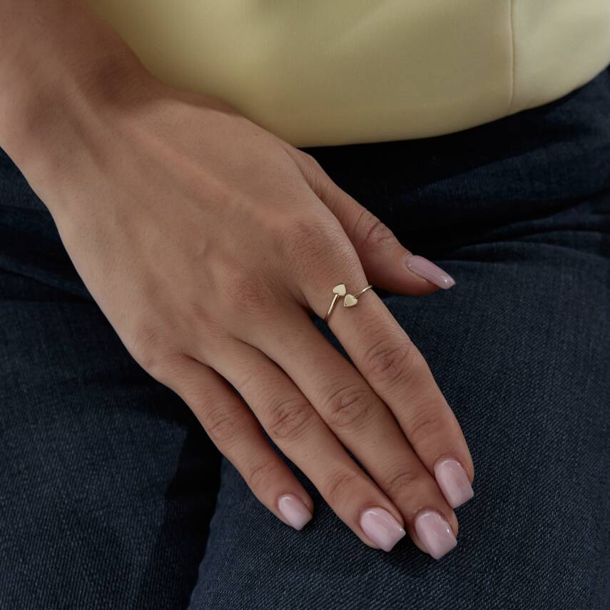 Altın İkili Mini Kalp Yüzük - 3