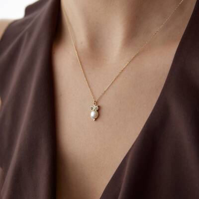 Altın İncili Baykuş Kolye - 1