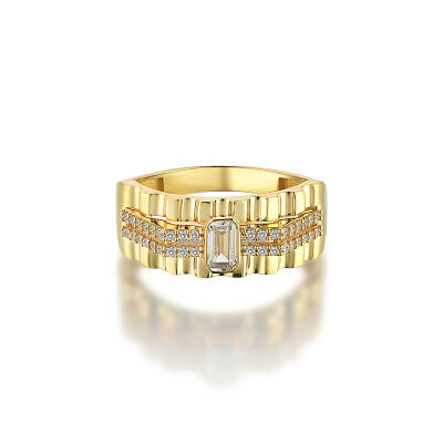 Altın İtalyan Baget Taşlı Vintage Yüzük - 4