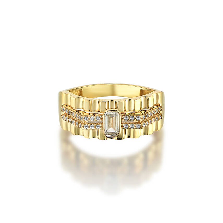 Altın İtalyan Baget Taşlı Vintage Yüzük - 4