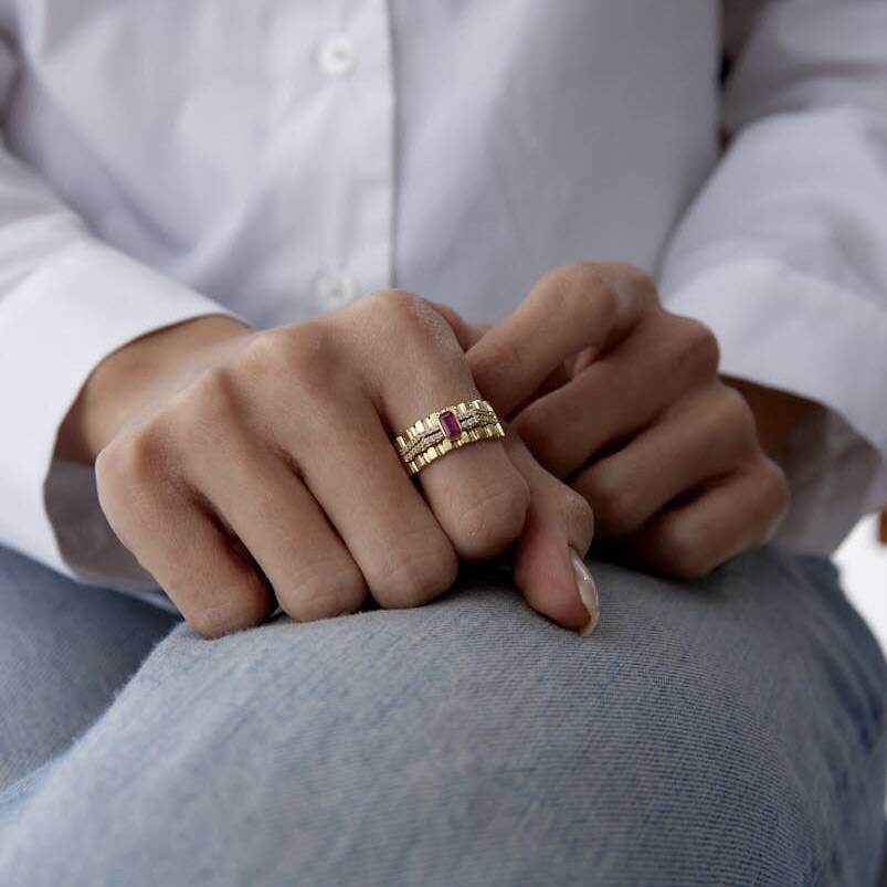 Altın İtalyan Pembe Baget Taşlı Vintage Yüzük - Semih Haşhaş Kuyumculuk