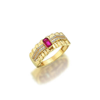 Altın İtalyan Pembe Baget Taşlı Vintage Yüzük - 3