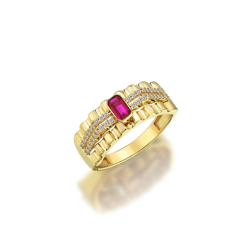 Altın İtalyan Pembe Baget Taşlı Vintage Yüzük - 3