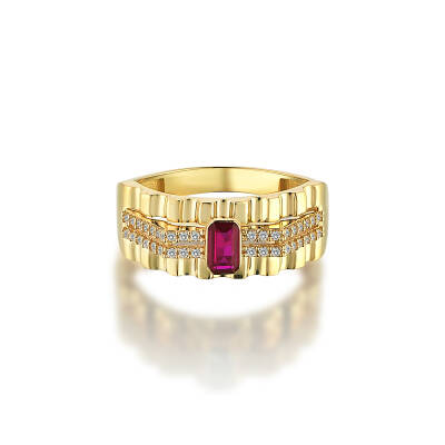 Altın İtalyan Pembe Baget Taşlı Vintage Yüzük - 4