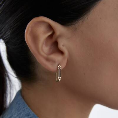 Altın Kahverengi Taşlı Ataş Küpe - 1