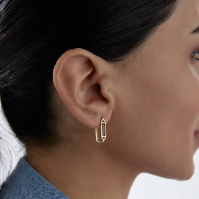 Altın Kahverengi Taşlı Ataş Küpe - 2