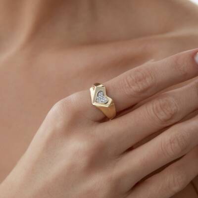 Altın Kalp Kesim Taşlı Yüzük - 1