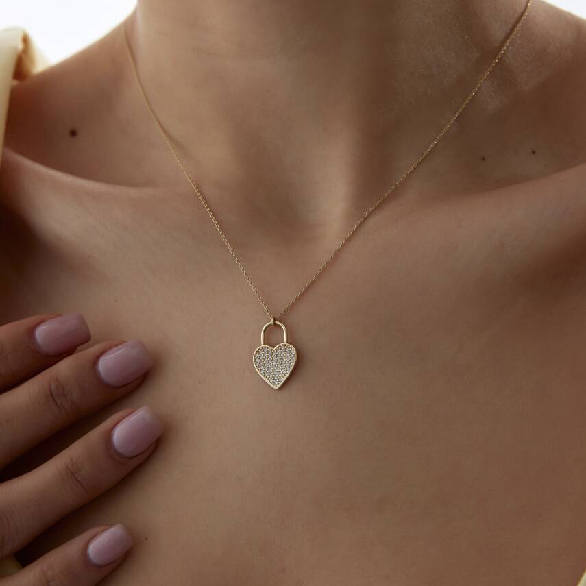 Altın Kalp Kilit Kolye - 2