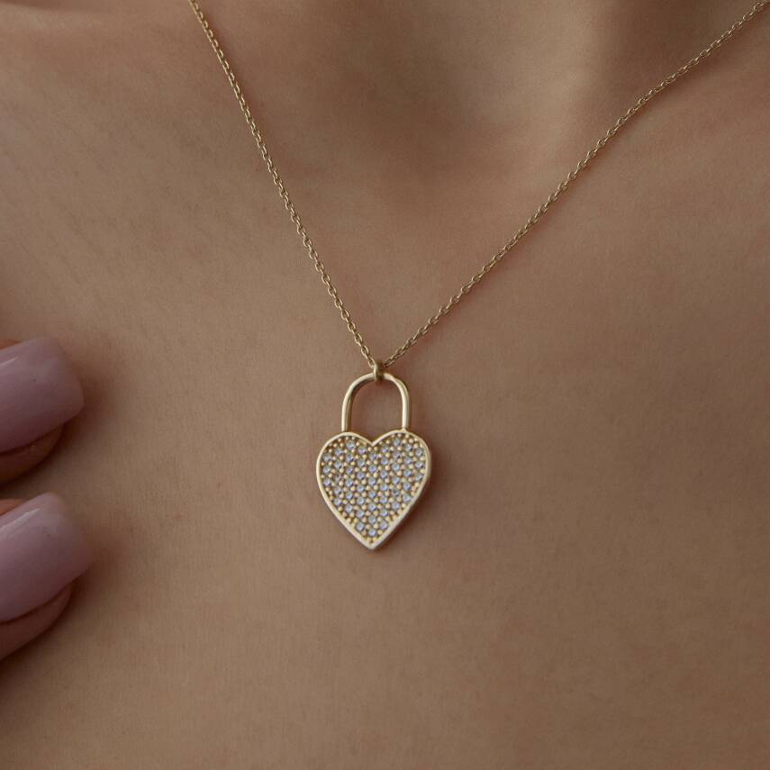 Altın Kalp Kilit Kolye - 3