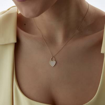 Altın Kalp Kilit Kolye - 1