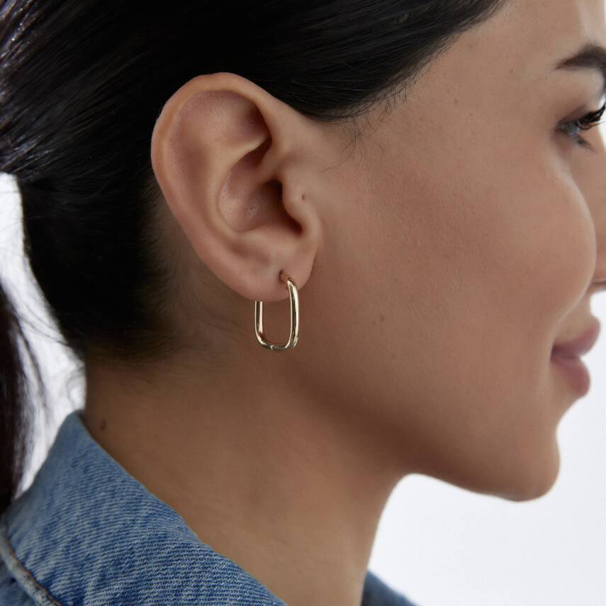 Altın Kare Halka Küpe - 1