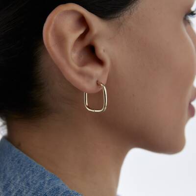 Altın Kare Halka Küpe - 2