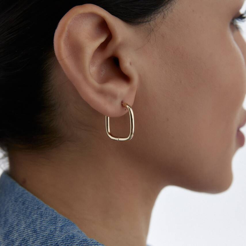 Altın Kare Halka Küpe - 2