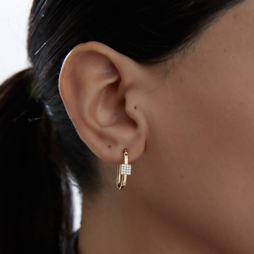 Altın Kare Taşlı Ataş Küpe - Semih Haşhaş Kuyumculuk