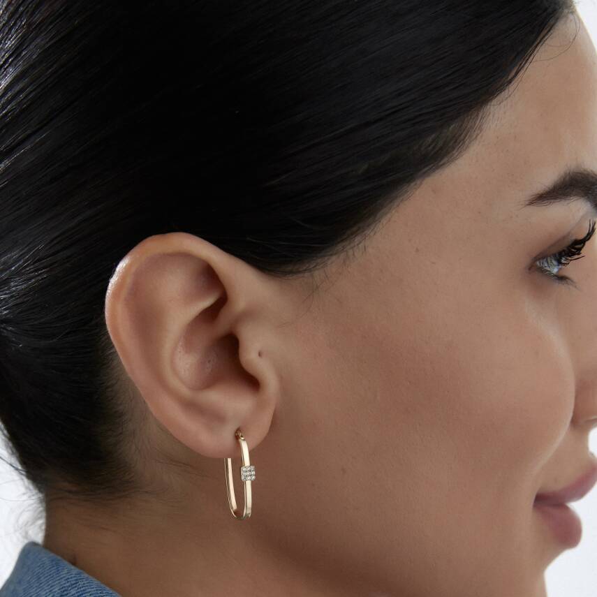 Altın Kare Taşlı Ataş Küpe - Semih Haşhaş Kuyumculuk