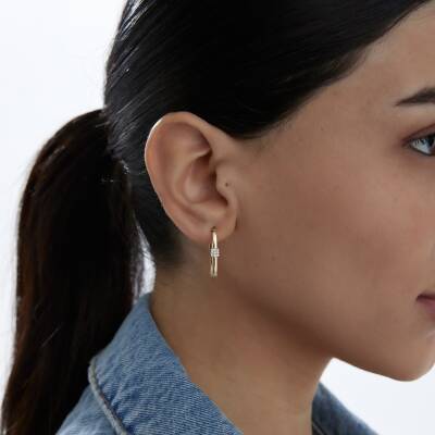 Altın Kare Taşlı Ataş Küpe - 2