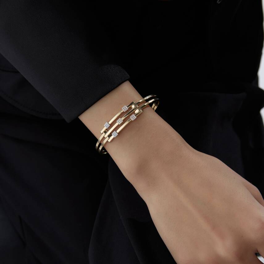 Altın Kare Taşlı Kaburga Kelepçe - Semih Haşhaş Kuyumculuk