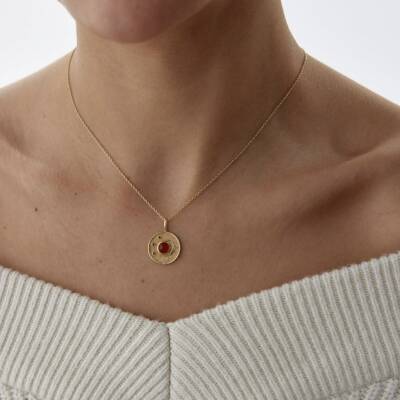 Altın Kehribar Taşlı Luna Güneş Kolye - 2