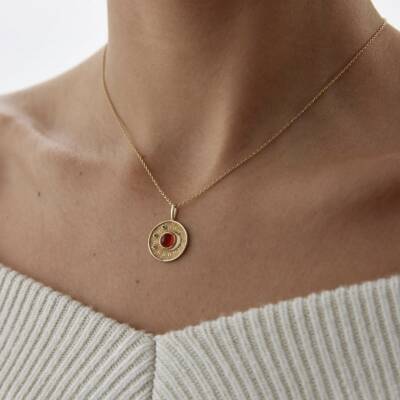 Altın Kehribar Taşlı Luna Güneş Kolye - 3