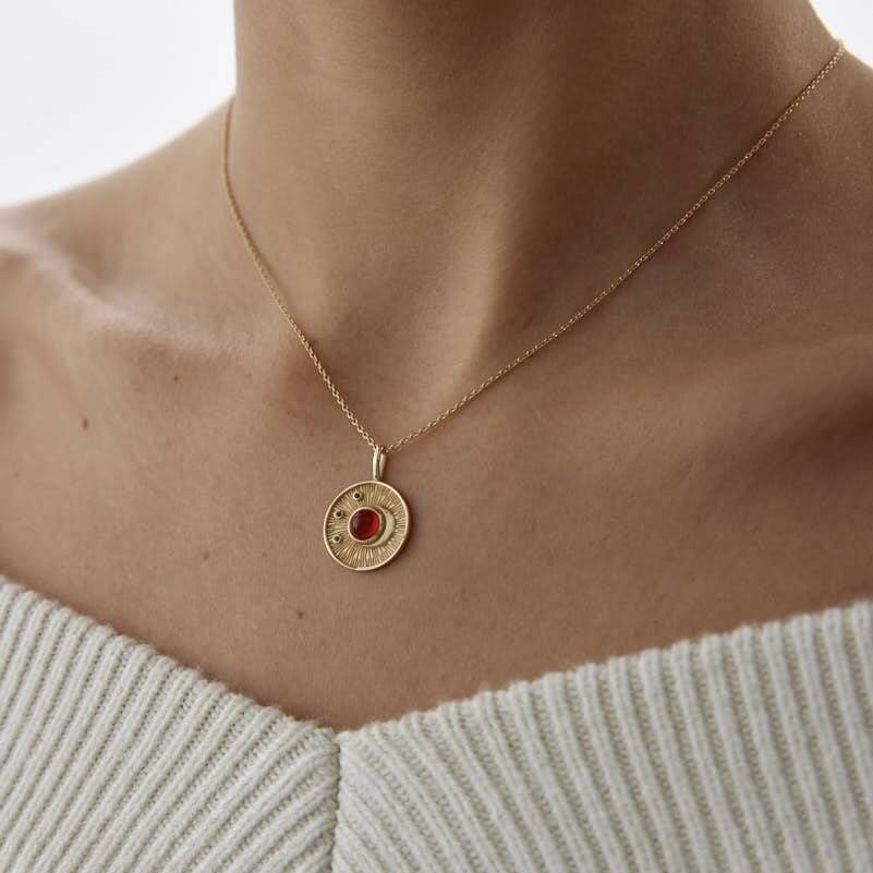 Altın Kehribar Taşlı Luna Güneş Kolye - Semih Haşhaş Kuyumculuk (1)