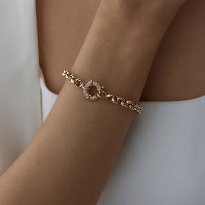 Altın Kilidi Taşlı Halka Bileklik - 1