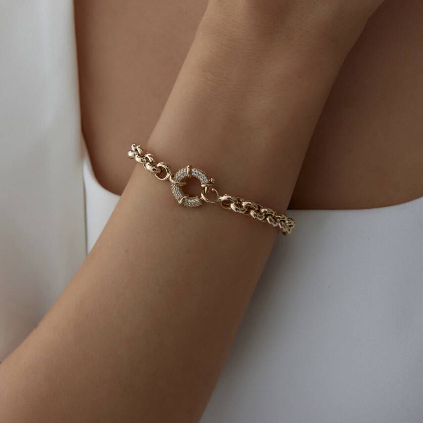 Altın Kilidi Taşlı Halka Bileklik - Semih Haşhaş Kuyumculuk