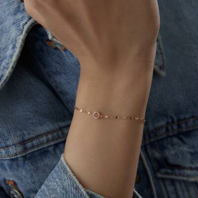 Altın Kırmızı Taşlı Yuvarlak Minimal Bileklik - 1