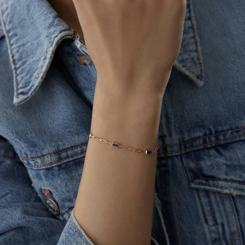 Altın Lacivert Baget Taşlı Ataş Bileklik - Semih Haşhaş Kuyumculuk